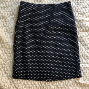 Navy and White Polka Dot J Crew Pencil Skirt